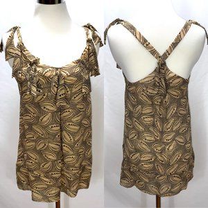 Diane Von Furstenberg Silk Tie Neck Tie Detail Sleeveless Print Top Halter Long